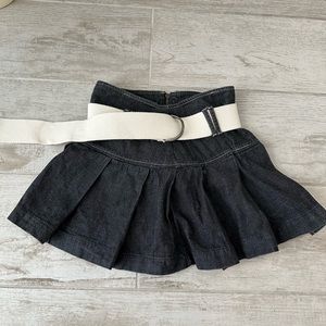 Theory Belted Pleated Denim Skirt